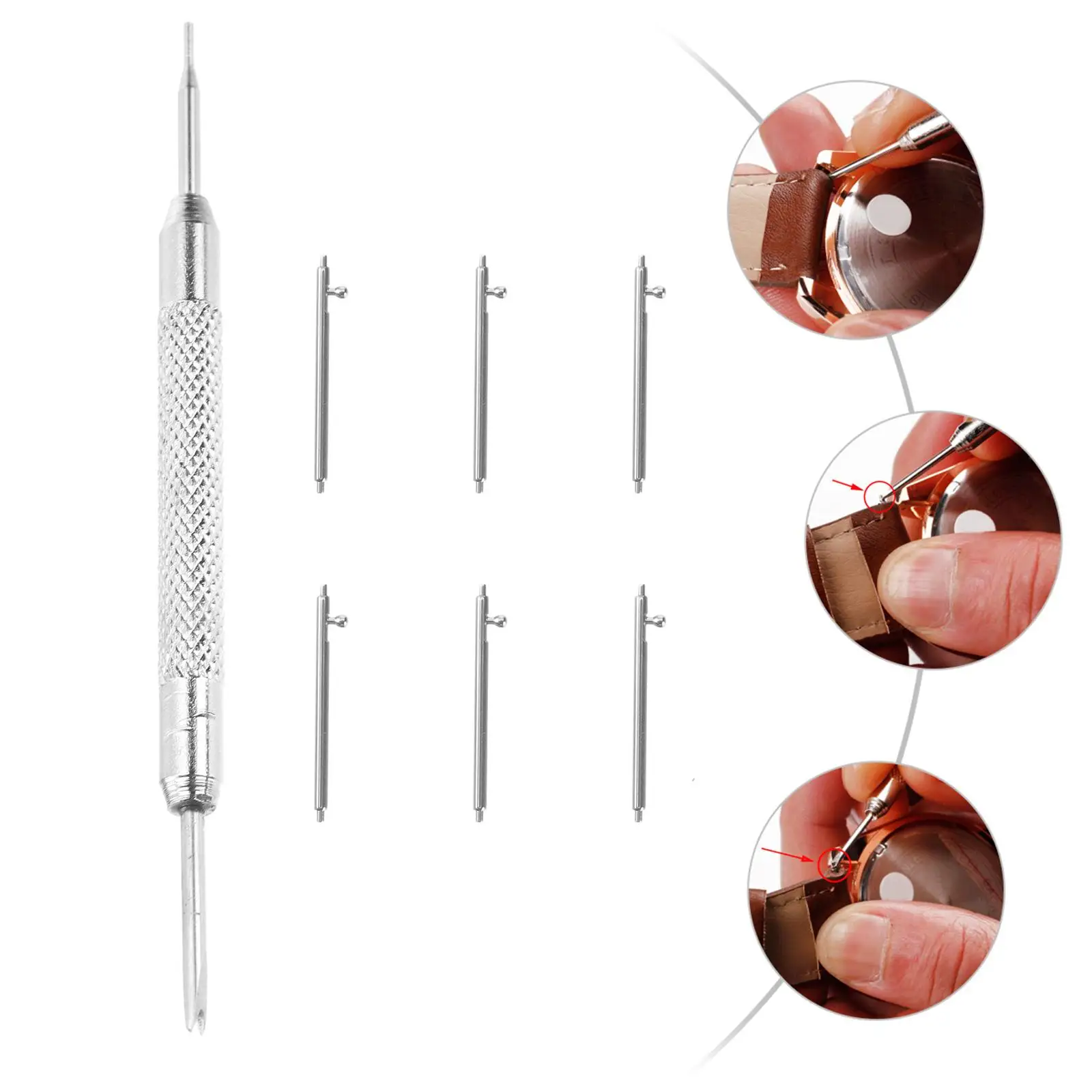 7pcs Watch Band Pin Remover Replacement Pins Adjuster Tool Spring Bars Link Repair Accessories Sturdy Multi-functional