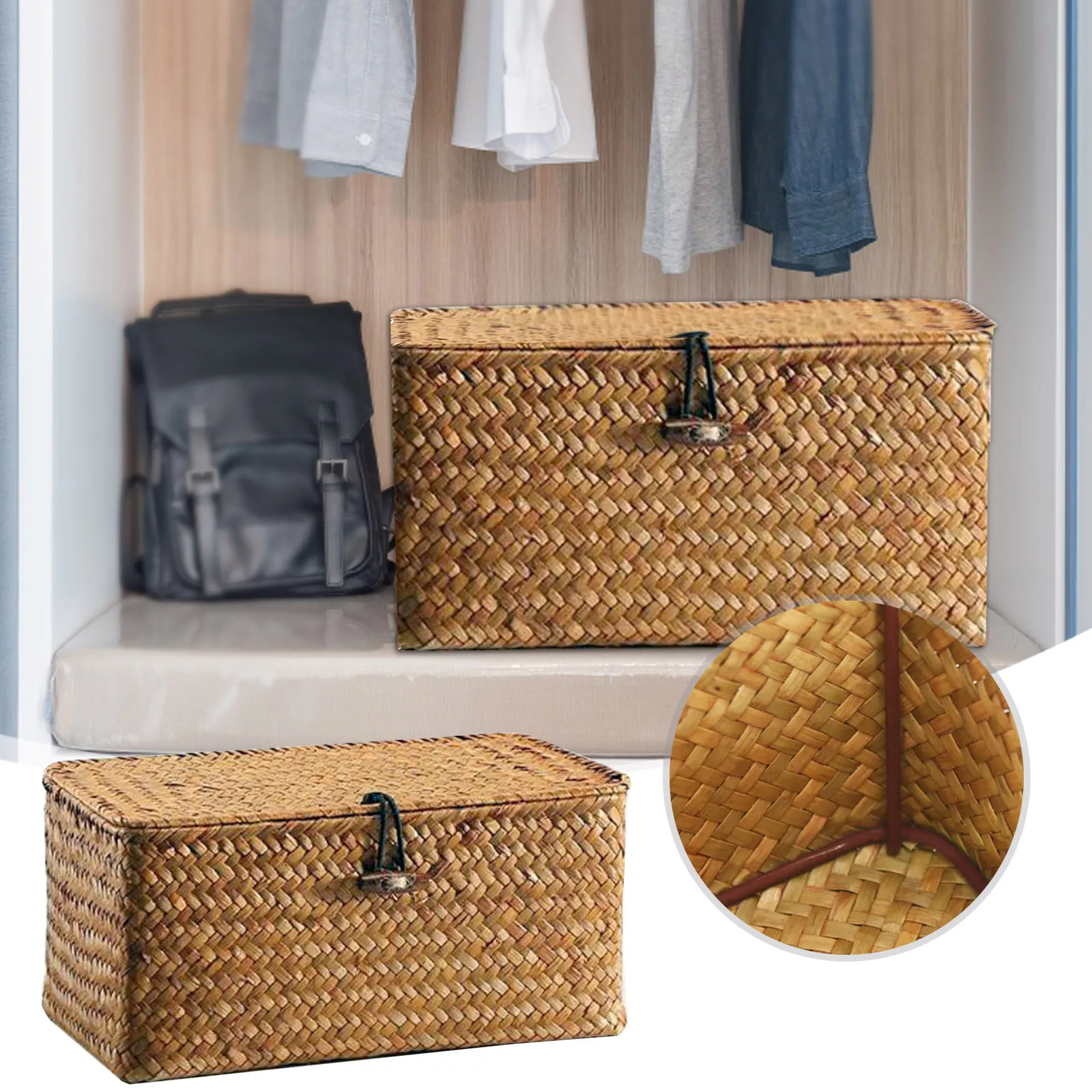 Wicker Storage Basket Woven Rattan Storage Laundry Basket With Lid Straw Weaving Storage Box Solid Fashion Storage Box