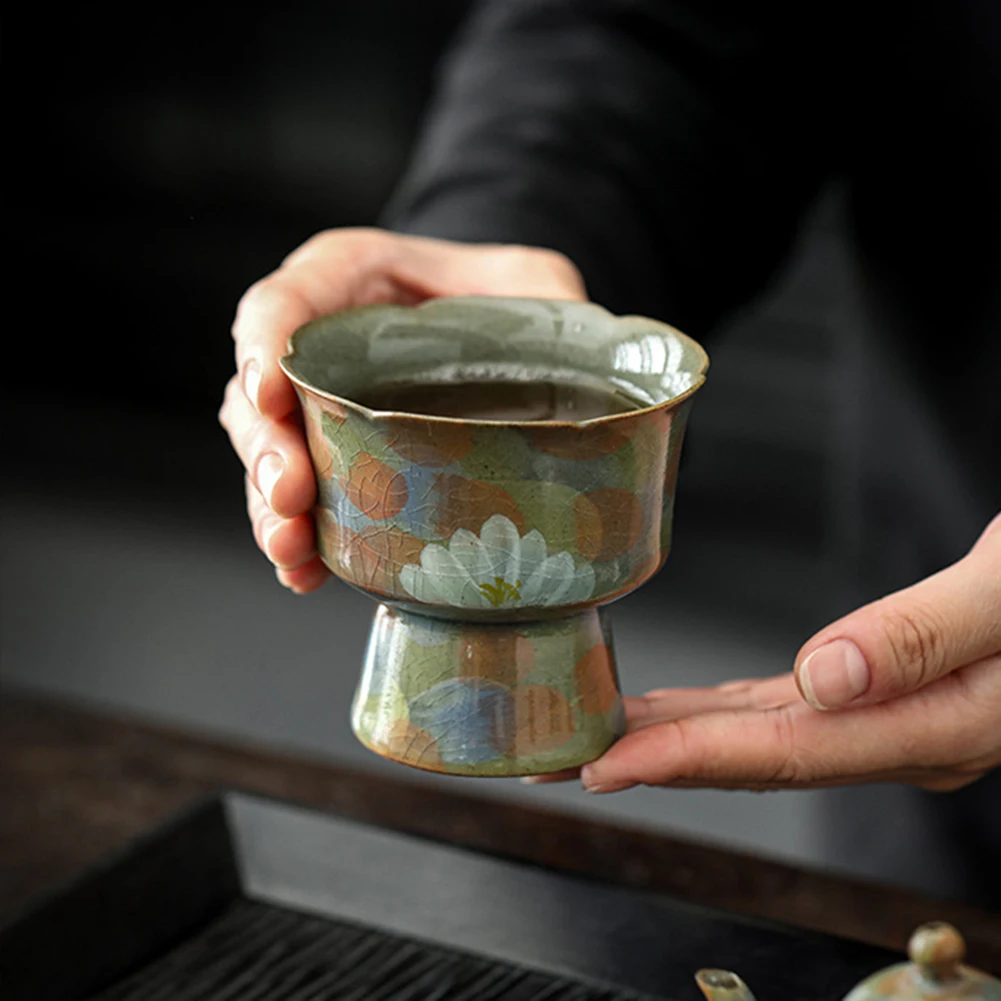 Daisies Ceramic Teacup Hand Painted Flower Mouth Master Cup Present For Tea Lovers