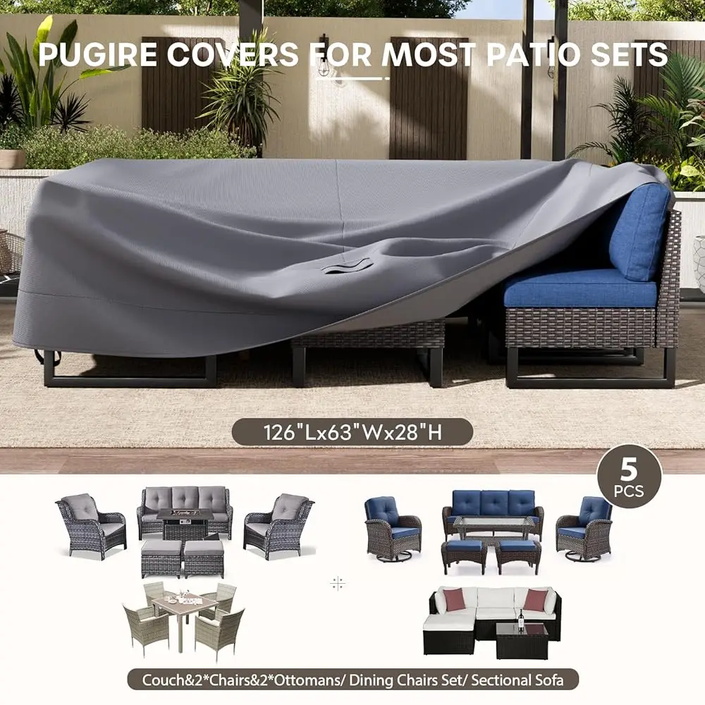 Patio Furniture Covers For 5 Pieces Set - Waterproof 600D Ox Fabric Cover For 5 Pcs Outdoor Sets Wicker Metal Couch Rocking