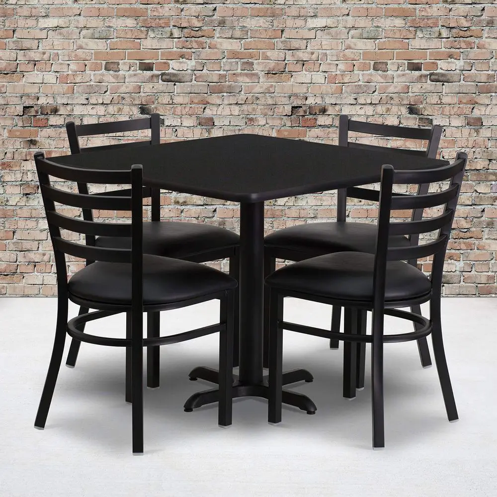 

5Piece 36 Square Laminate Dining Table and Chairs Set, Restaurant Dining Set with Table, XBase, and 4 Ladder Back Chairs, B -HOT