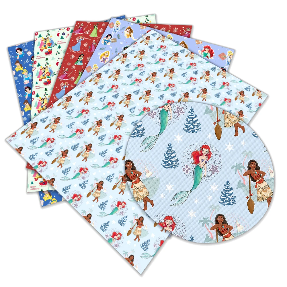 Hot Sale Disney Princess Christmas Theme Wholesale Synthetic Faux Leather High Quality Sheet Cross Printed 30*136CM