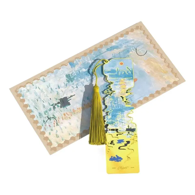 Oil Painting Metal Bookmarks with Tassels Hollow Flower Engraved Bookmarks  D2RC