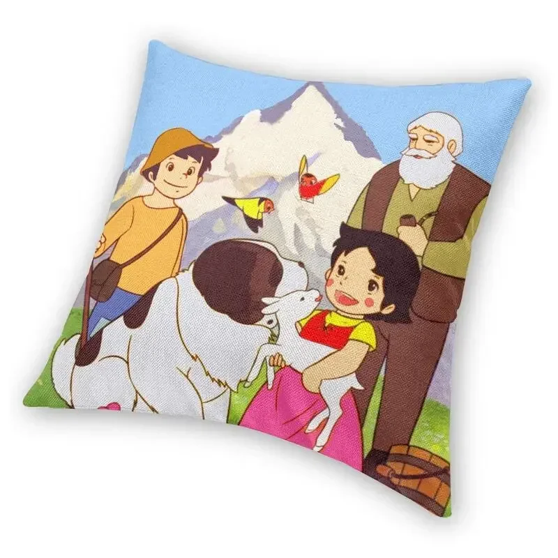 Heidi Peter And Grandpa Alps Goat Mountain Cushion Cover 40x40 Home Decor Cartoon Movie Throw Pillow For Living Room Double Side