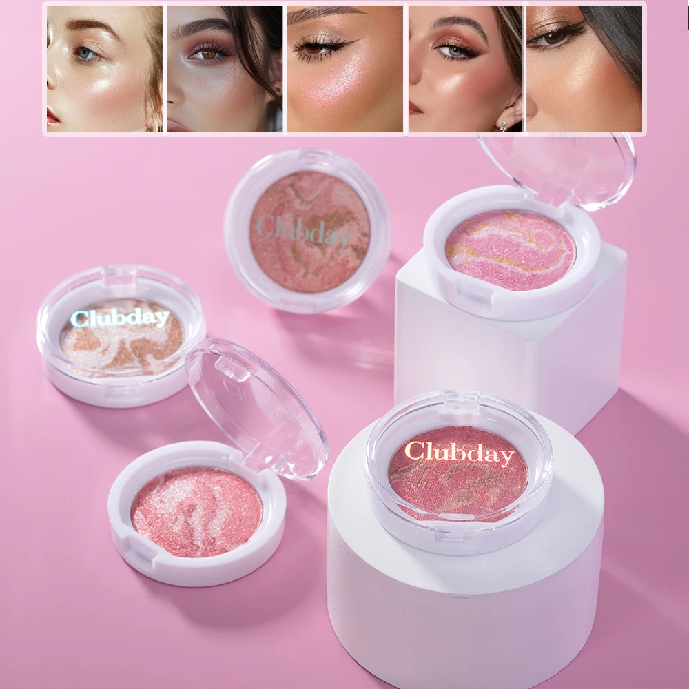Paleta de blush brilhante multicolorida, maquiagem facial, iluminador hidratante, tons sutis, pó facial misturável, iluminador de pérola mar