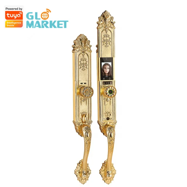 Glomarket Smart Home Pure Copper Antique Bronze High Quality Luxury Design Palm Face recognition Fingerprint Smart Door Lock