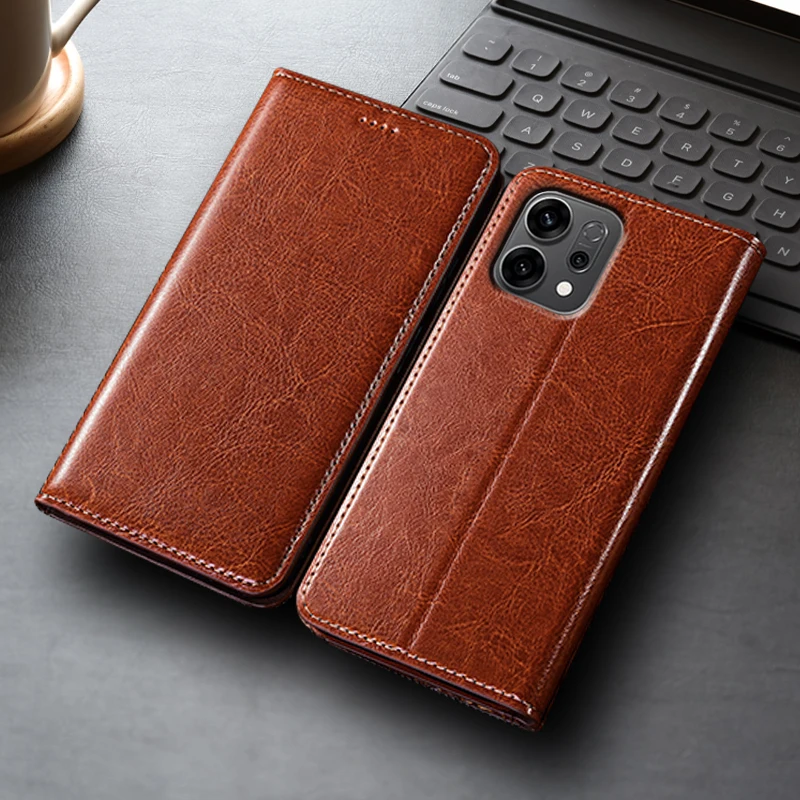 

Crazy Horse Genuine Leather Flip Case For OPPO Reno 8 8Z 8T 9 10 11 11F 12 12F 13 14 Pro Plus 4G 5G China Global Cover Card Case