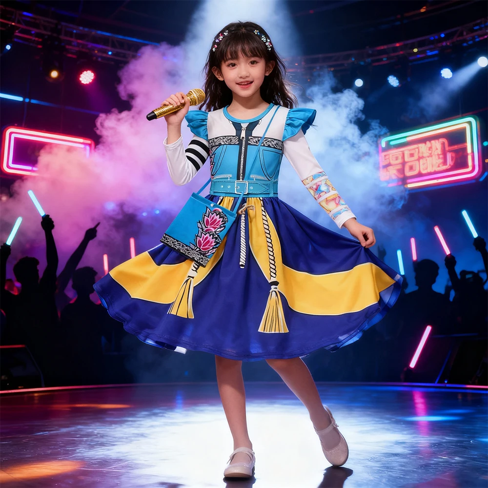 

Zoey Cosplay Costume -Pop Demon Hunter Same Dress With Bag 2Pcs Children Clothing Girls Party Dresses Kids Print Birthday Dress