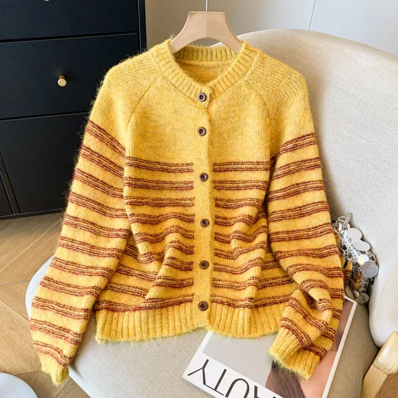 

Женская верхняя одежда с эффектом похудения Sweet Sle Loose Long Sve, осенний топ в полоску, модное повседневное удобное пальто