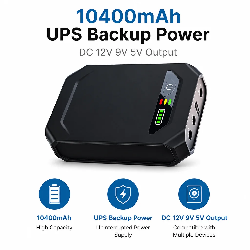 10400mAh UPS Backup Power 5V9V12V Output 18650 Battery Detachable UPS Uninterruptible Power Supply for Router&Network Equipment