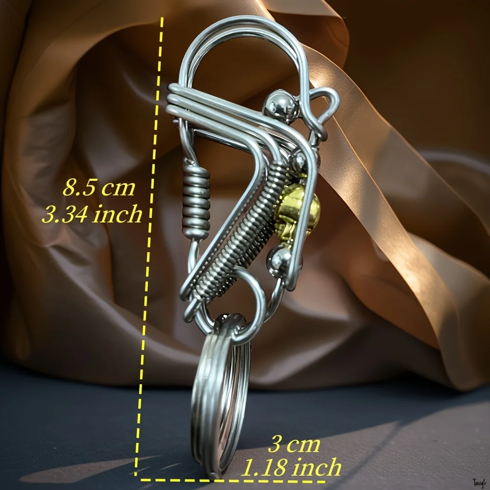 Stainless steel Stylish Keychain, Handmade Multilayer Curved Wire,Skull Mechanical Style Keyring, Men Backpack Trinket ,2pcs
