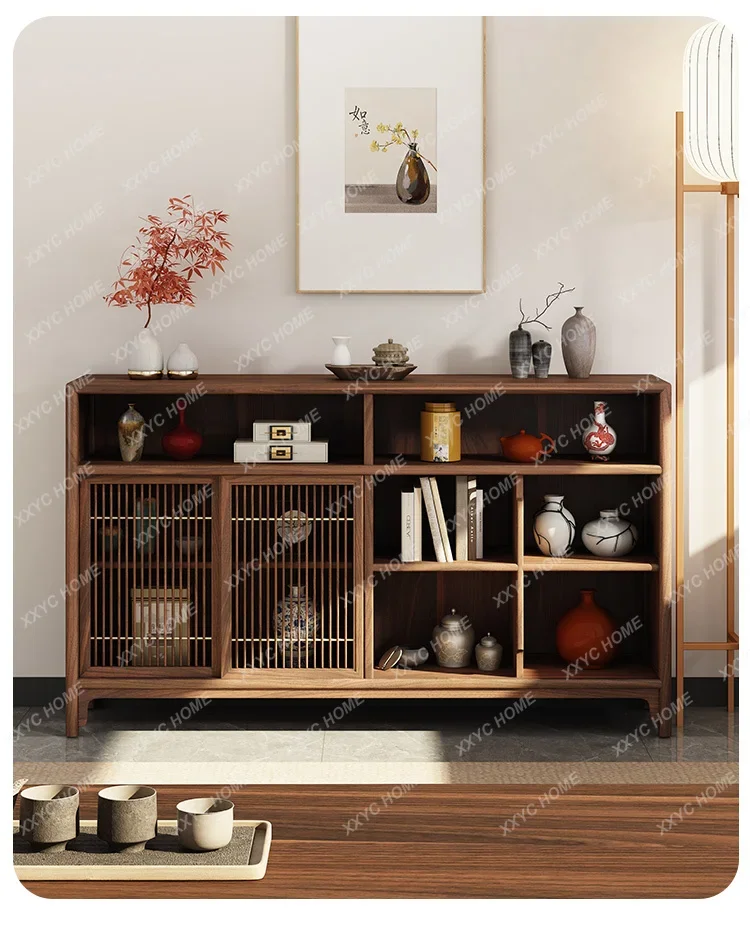 HMJNorth   black walnut tea side cabinet New Chinese solid wood porch cabinet Storage and dining side storage High-end