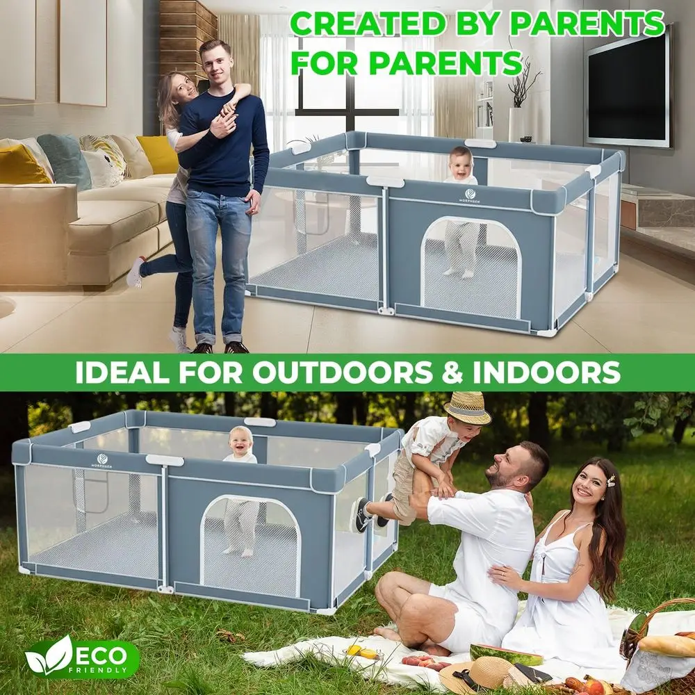 روضة أطفال كبيرة قابلة للطي مقاس 71 × 59 مع حصيرة للأطفال الصغار، إعداد سهل، شبكة مسامية، مضادة للسقوط، للاستخدام الداخلي/الخارجي