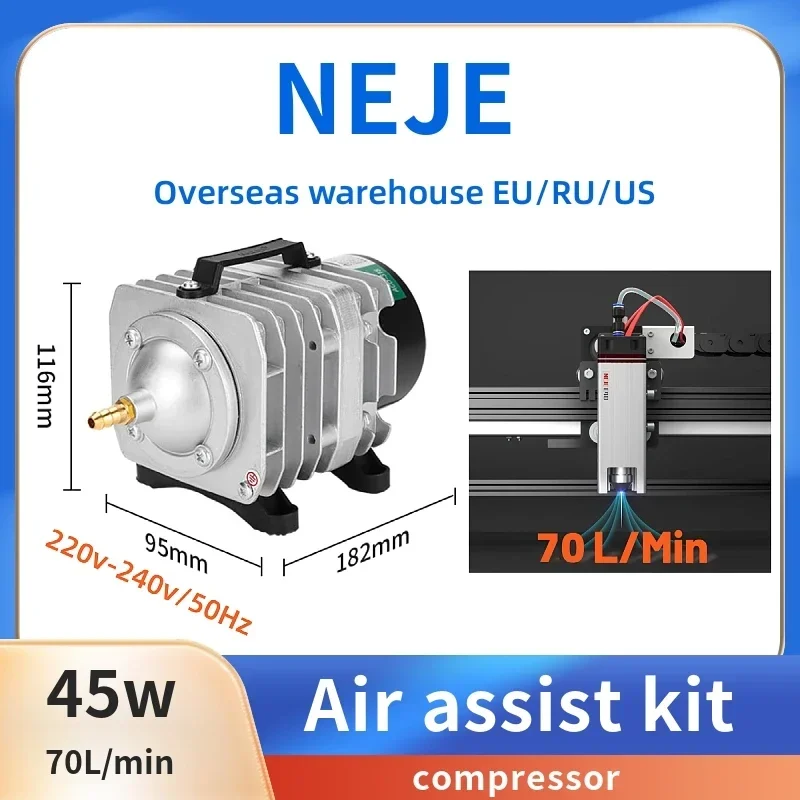 NEJE 220V-240V 45W Air Compressor for Aquarium Accessories  MF15 MF11 MF8  Manual Control Air Assist Kit for neje Laser Module