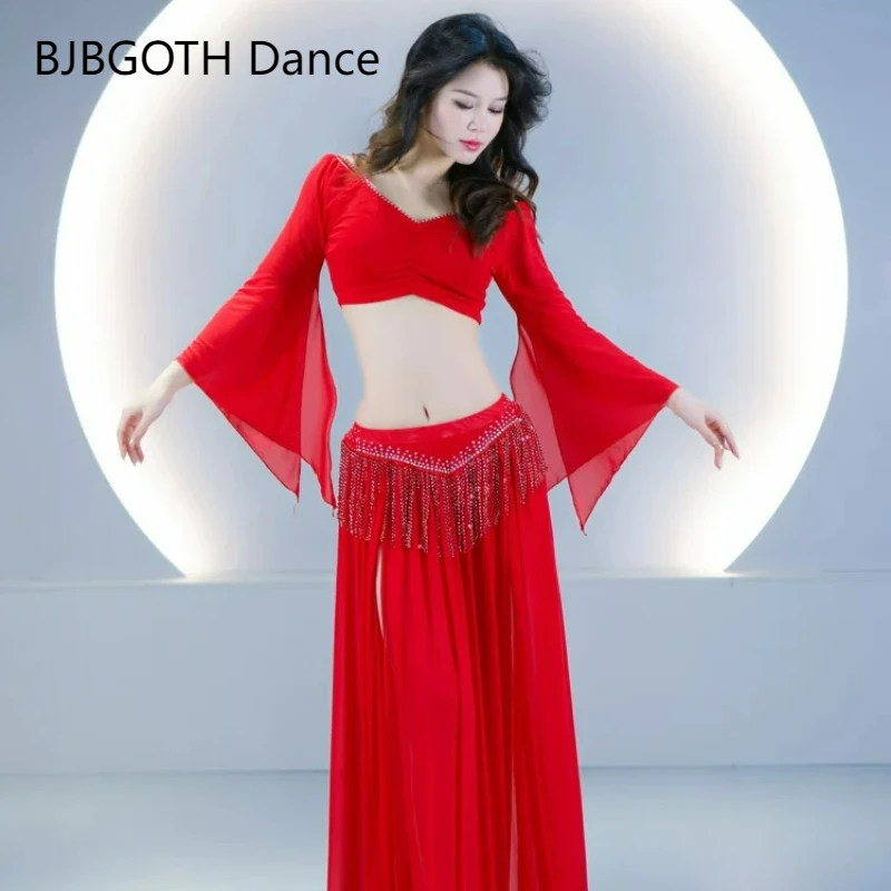 Belly Dance Costume Women Colorful Top And Tassel Mesh Skirt Full Set For Adult Stage Performance Personal Practice Clothes M-XL