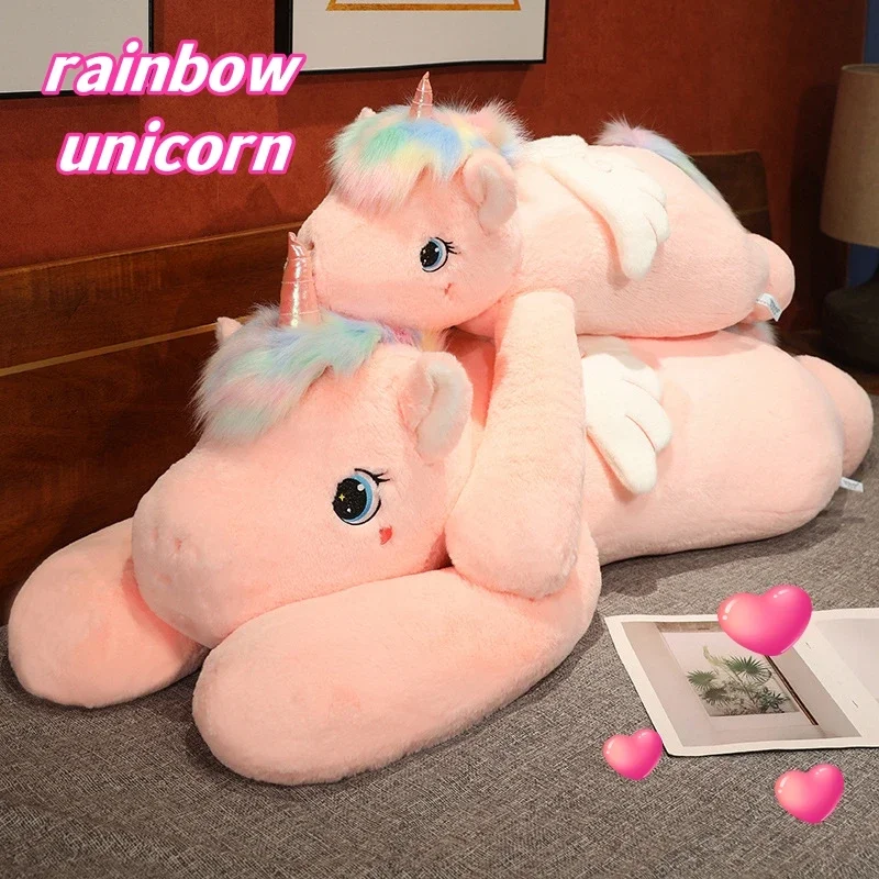 Juguete de peluche Huggable para niños, suave, lindo unicornio, sueño, arcoíris, caballo rosa, dulce niña, decoración del hogar, almohada para dormir, regalo para niños
