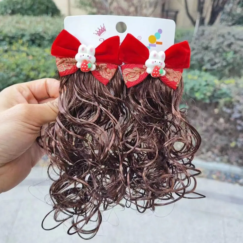 Fasion Fluffy Girls Hair Extension Party Daily Cute Hair Accessories Bowknot Hairclip Children's Bow Wig Baby Wig Hairpin