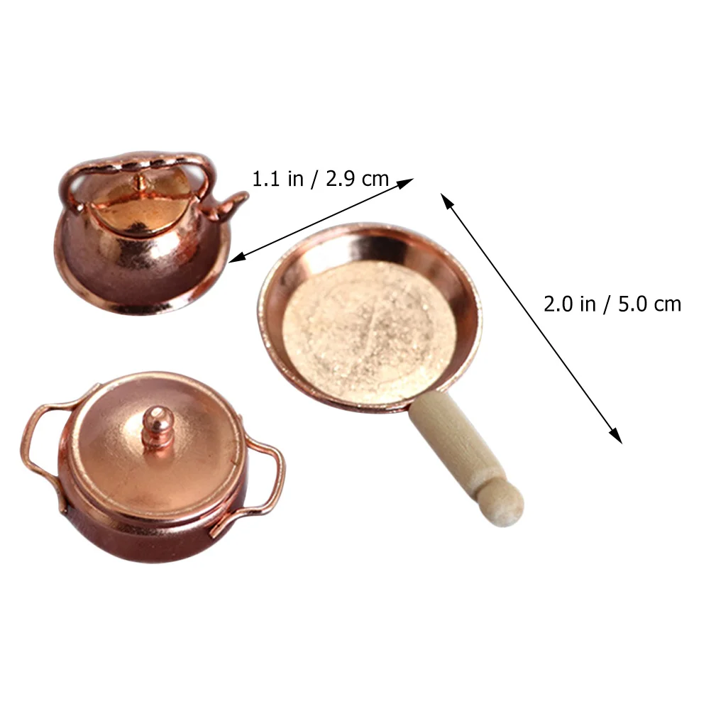 1 conjunto de acessórios de cozinha de três peças requintado artesanato simulação panela mini chaleira decoração mini panela de sopa para casa