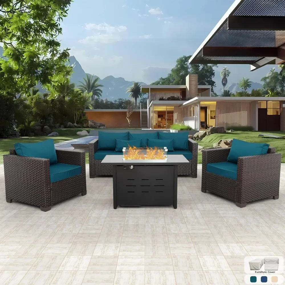 4 Piece Patio Furniture Set 45In Fire Pit Table Outdoor Furniture Sets Patio Couch Outdoor Chairs 50000 BTU Propane Fire Pit