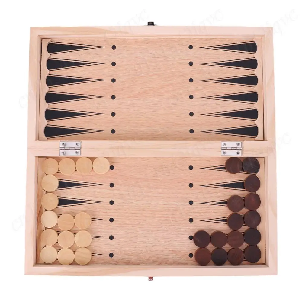 No tóxico 29x29cm 3 en 1 Chuchers Backgammon desarrollando pensamiento estratégico ajedrez juego de mesa de madera para niños adultos