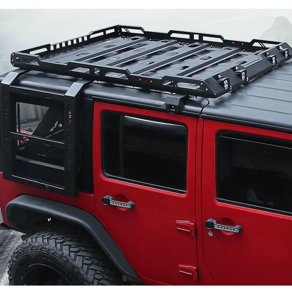 4X4 Car Roof Rack with  LED Light Ladder Luggage  Mount Kit Cargo Basket for Wrangler JK JKU JL Gladiator