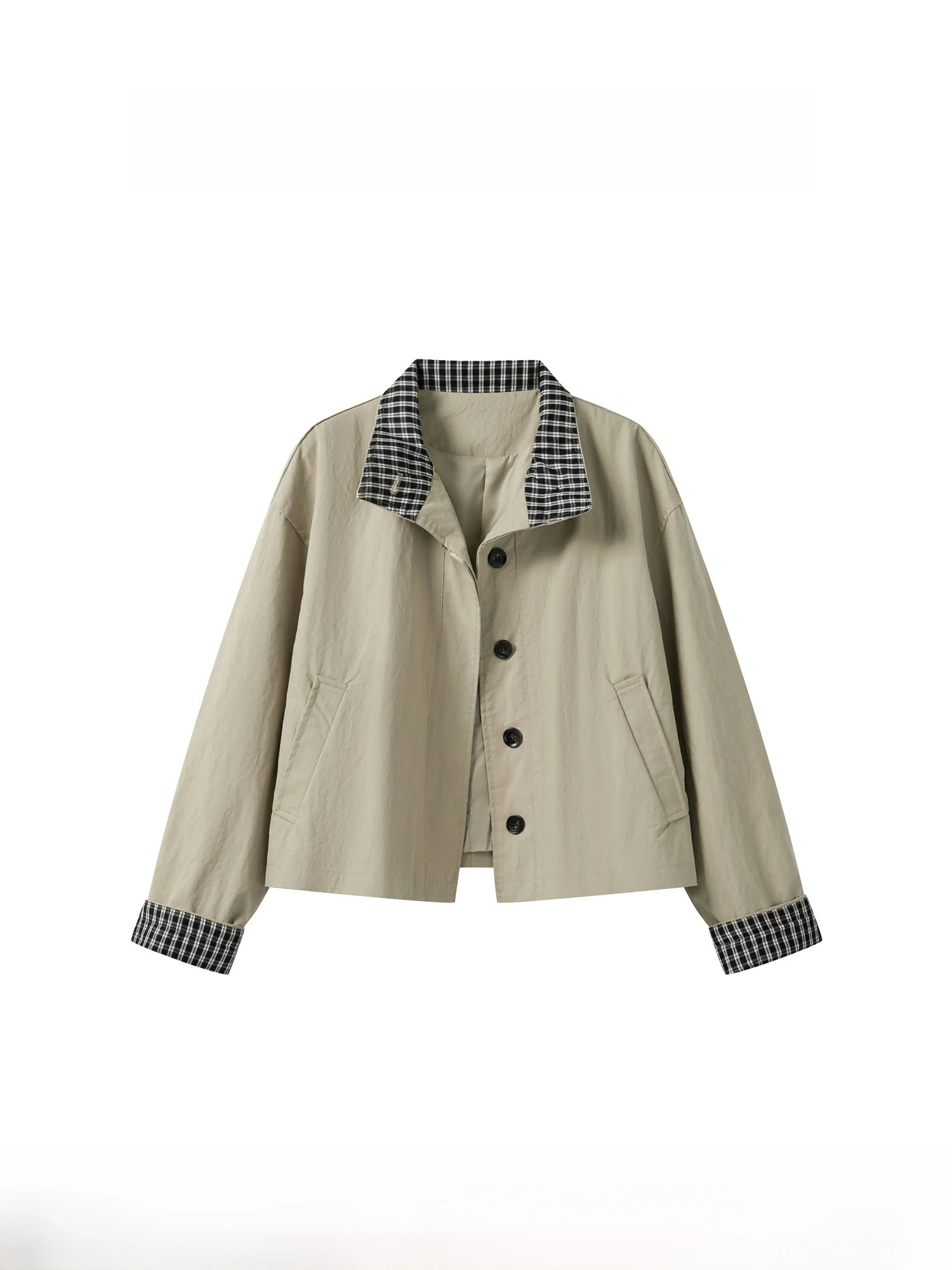 

Faionable Loose Women's Plaid Jaet Autumn New Sle Color Blo Design Casual Sle Cotton Blend Breathable Outerwear