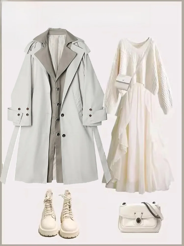 Tenue d'automne et d'hiver pour femmes, ensemble t-shirt inspiré du drame coréen, manteau Long, pull amincissant, Midi Dr V-Ne Svel