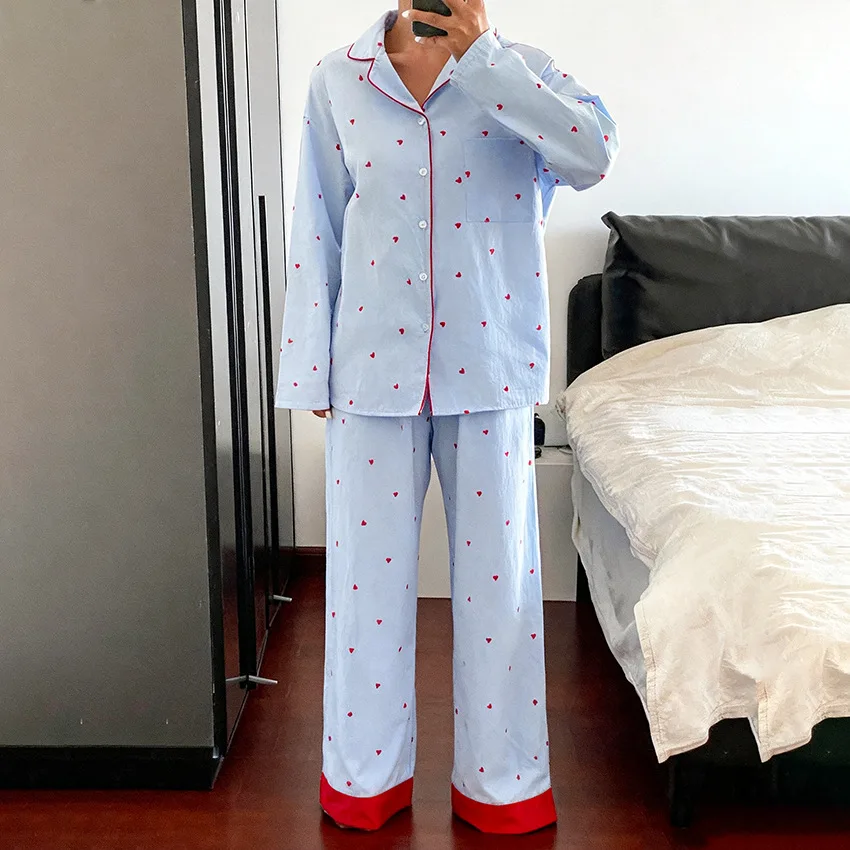 

Осень-зима 2022, новая контрастная цветная одежда для отдыха с принтом любви, женские пижамы из двух частей с длинными рукавами и брюками