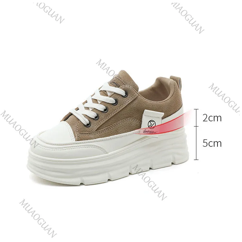 Sneakers basse casual da donna per primavera/autunno, scarpe da passeggio con suola spessa e vulcanizzata, allacciatura spessa e suola morbida._voghion.com