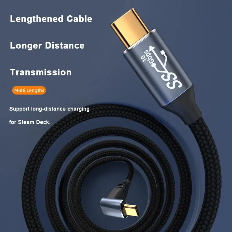 90 Degree USB C Data Cable Type-C USB3.2 10Gbps 4K@60Hz PD QC 5A 100W Fast Charging Cord For Tablet Steam Deck Rog Ally VR Link