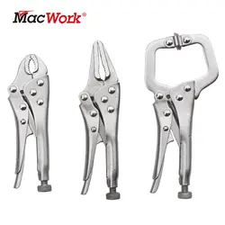 3Pcs Mini Vise Locking Pliers Set 4in. Curved Jaw and 5in. Long Nose and 5 in. C Clamp Assorted Locking Welding Clamp