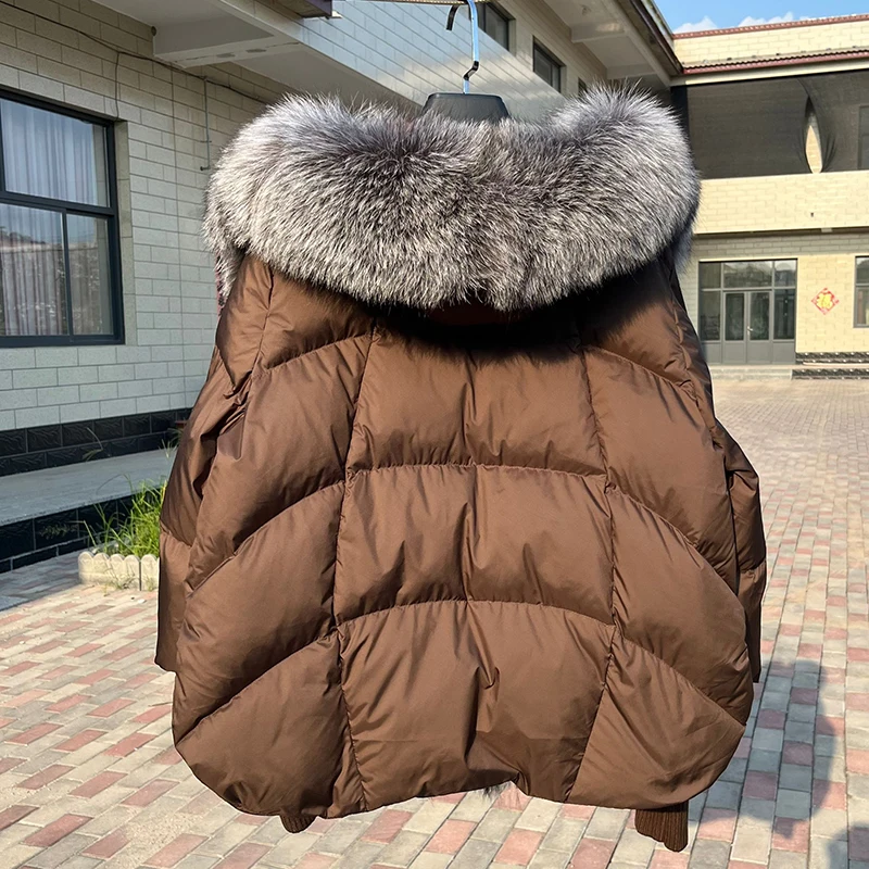 Mode neue Winter Gänse daunen jacke Echt fuchs Pelz kragen Kapuze dicke Frauen warmen Mantel Luxus Outwear weibliche Puffer jacke