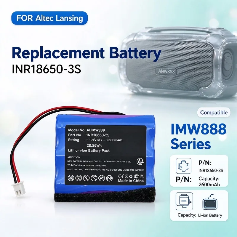 Replacement Battery INR18650-3S Compatible with Altec Lansing IMW888 Series Portable Bluetooth Speaker 2600mAh Li-ion Battery