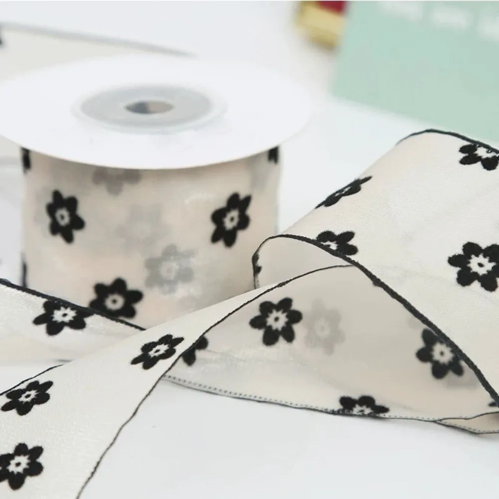 10 Yards Flocked Texture Organza Ribbon Polka Dot Pattern Sheer Finish Chiffon Ribbon Flower Pattern 10 Yards Length
