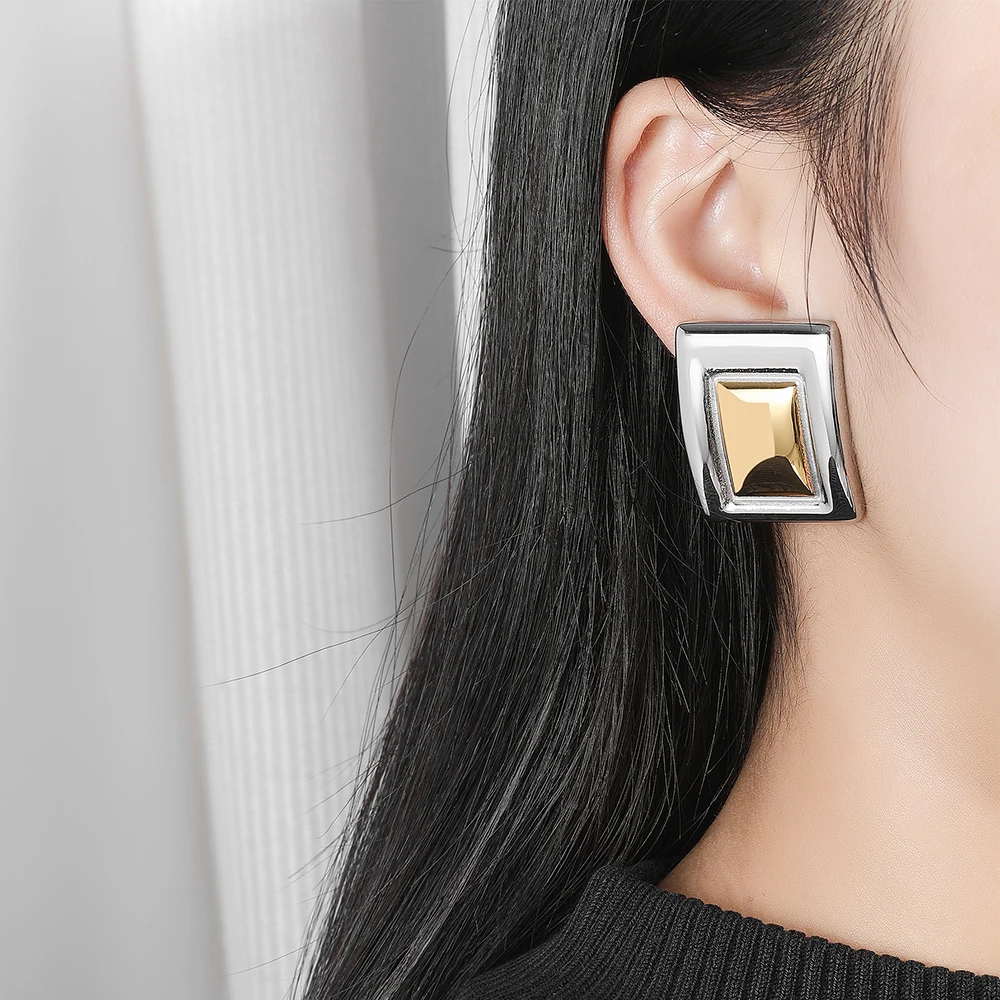

Geometric Chunky Earrings for Women Large Square Boho Statement Stud Earrings Thick Dome Earrings Minimalist Ear Jewelry Gifts