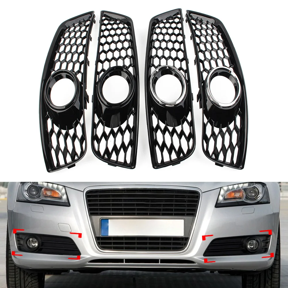 

1 Pair Front Bumper Honeycomb Mesh Fog Light Grille Cover With Fog Light Hole For Audi A3 8P 2009 2010 2011 2012 2013 Car Parts