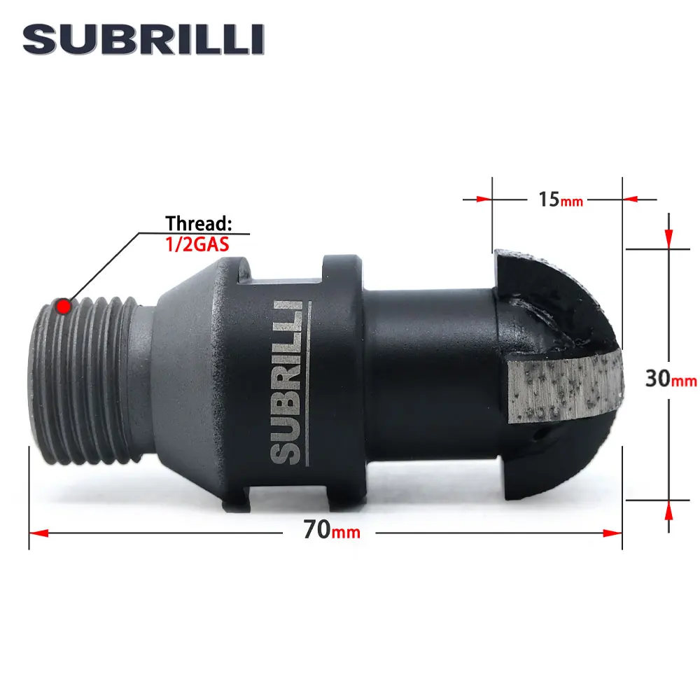 SUBRILLI Ball head Diamond Grinding wheel Water hole D30mm CNC Sintered Segmented Metal Bond Drill bit 1/2Gas Thread for Stone