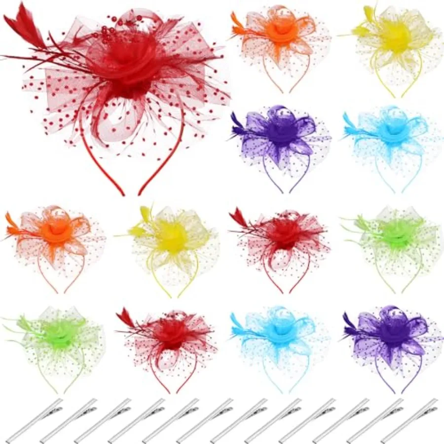

Junkin 12 Pcs Fascinators Hat for Women Tea Party Hats Flower Feathers Mesh Hat Hair Clip Headband for Cocktail Party Church We