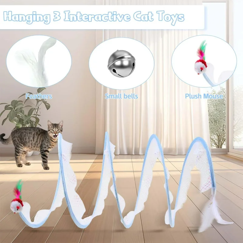 لعبة نفق القطط الصغيرة المثيرة والتفاعلية - مثالية للحيوانات الأليفة النشطة - تتضمن ريشًا وماوسًا ممتعًا - تمرينًا محفزًا