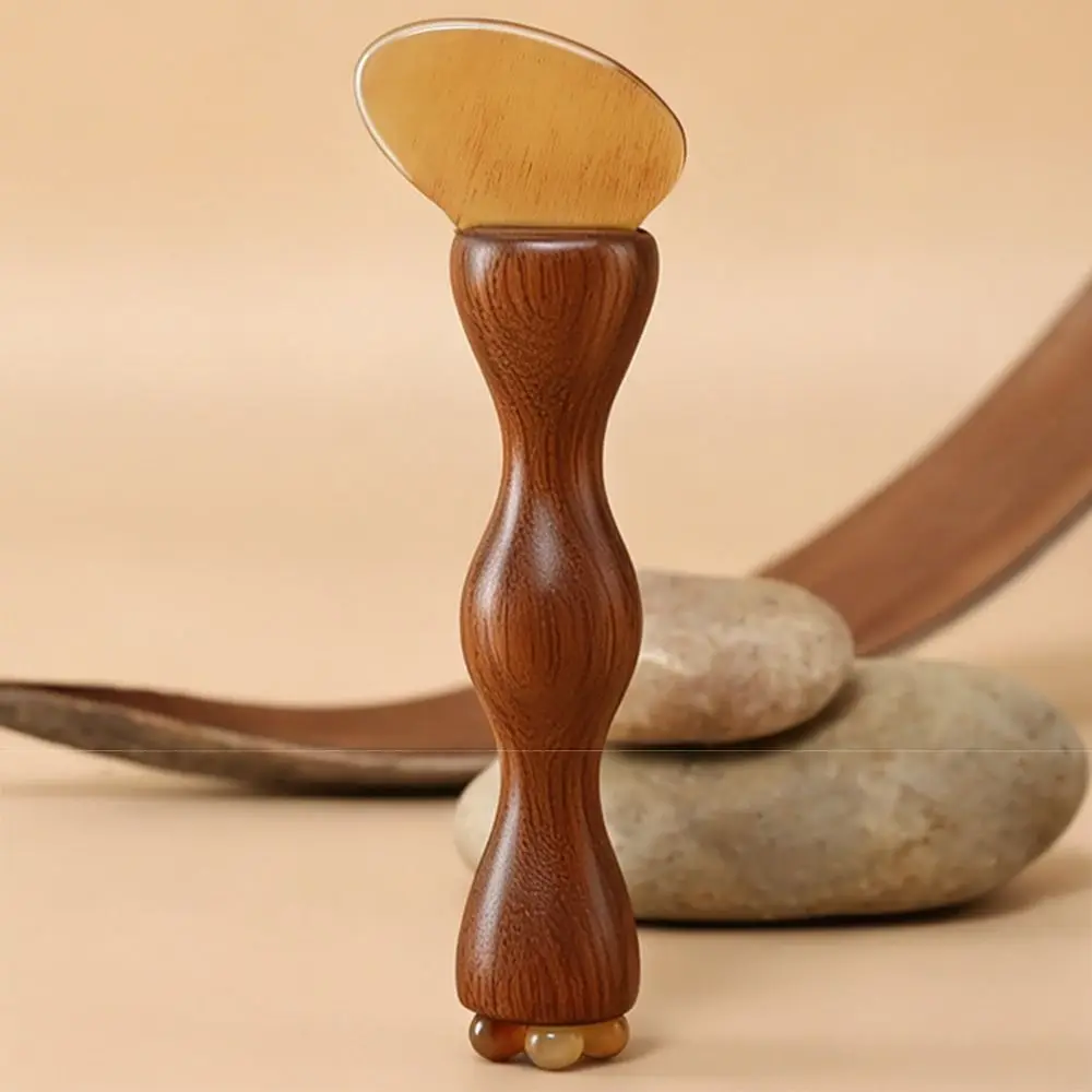 Sandalwood Manual Facial Massager Lotus Seedpod Goat Horns Bead Eye Massage Stick Double Ended Comfortable Grip