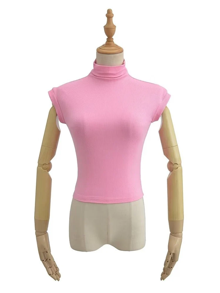 Summer 2025 Fashion Small Turtleneck Slim Fit Women's Cotton Tee Tops Short-Sleeve Tight Casual Wear in 7 Vibrant Colors