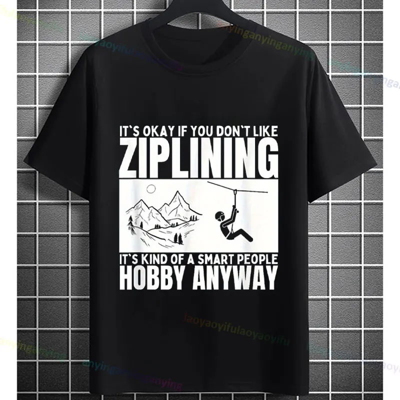 Koszulka z grafiką zjeżdżania na linie dla mężczyzn i kobiet, czysta bawełna, krótki rękaw, casualowa, sportowa, outdoorowa, modna odzież uliczna.