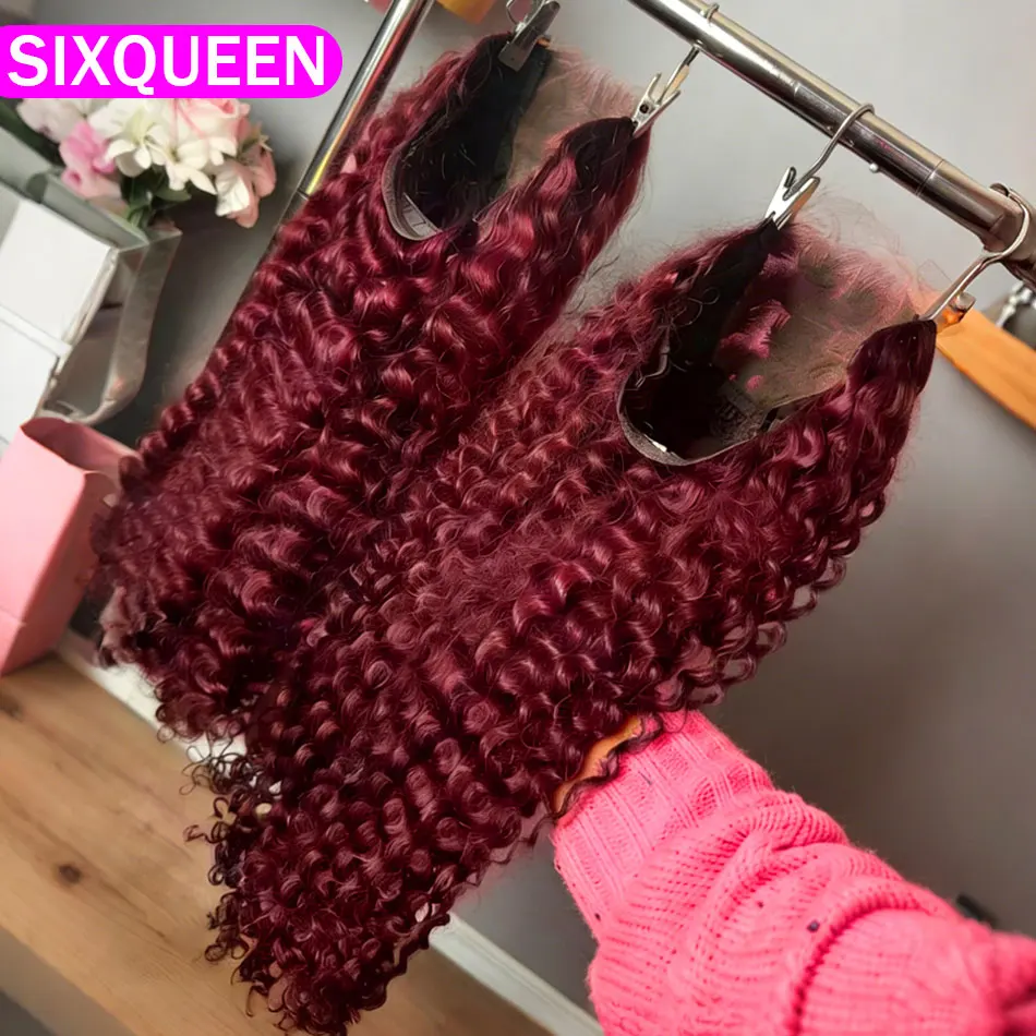 

Бордовый парик из человеческих волос 99j 13x6 Глубокая волна HD Прозрачный парик фронтальной части шнурка 250% Плотность 99J Бордовые глубокие вьющиеся парики из человеческих волос