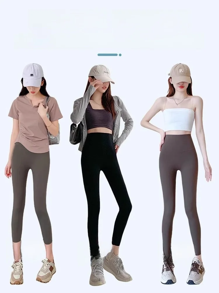 กางเกงโยคะผ้าหนังปลาสลาร์สำหรับผู้หญิง รุ่นบางเบาสำหรับฤดูร้อน ไซส์เล็ก รุ่นใหม่ ทรงสปอร์ตเข้ารูปสำหรับออกกำลังกาย ความยาวเจ็ด-เก้าส่วน ยืดหยุ่นได้...