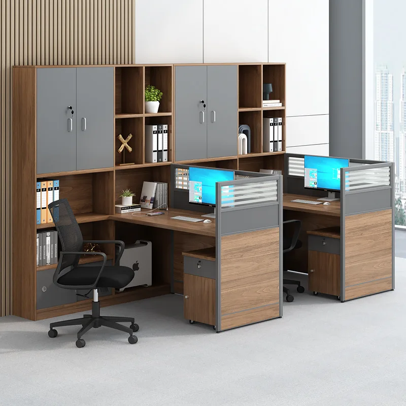 Office desk and chair combination High cabinet Double staff table Supervisor screen office booth Four-person desk
