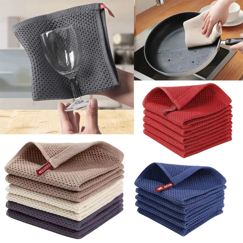 

Cotton Towel Soft Absorbent Dishcloth Kitchen Dish Rags Honeycomb Breathable Face Wash Towel Household Cleaning Cloth Wash Cloth