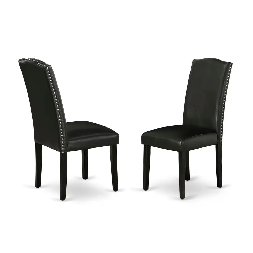 

ENP1T69 Encinal Parson Dining Room Chairs Nailhead Trim Black Faux Leather Padded Chairs, Set of 2, Black
