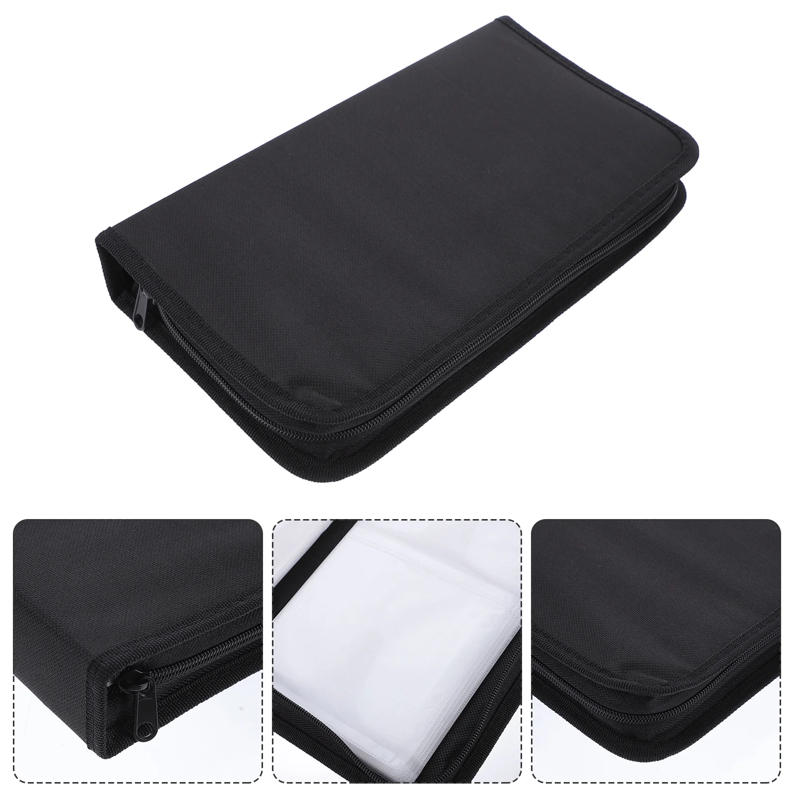 

80pcs CD Storage Case Black Large Capacity DVD Bag Oxford Cloth Travel Business Trips Home Collection Zipper Closure Disc