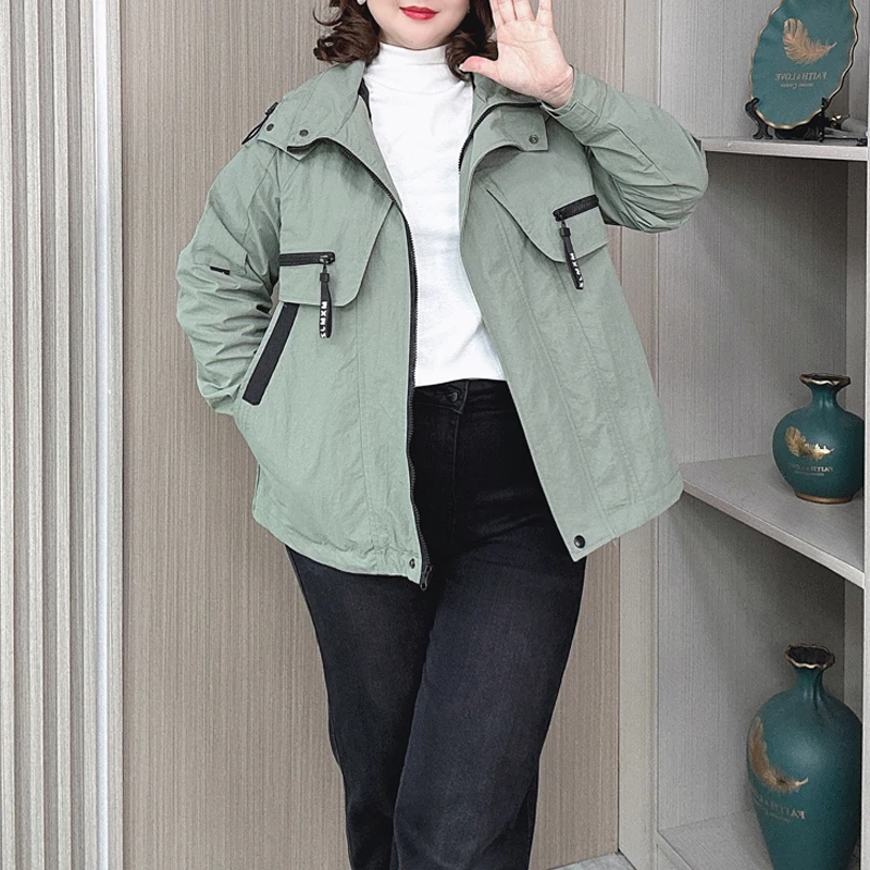 Fall New XXL Outdoor Jacket Women Loose Casual Personality Sport Style Hooded Trench Coat Female 3087