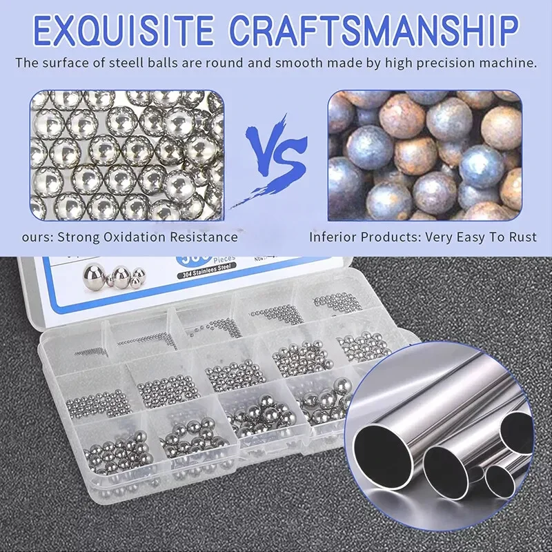 Surtido de bolas de rodamiento de acero, 580 Uds., capa de precisión, rodamiento, bola lisa en miniatura de 1-10mm